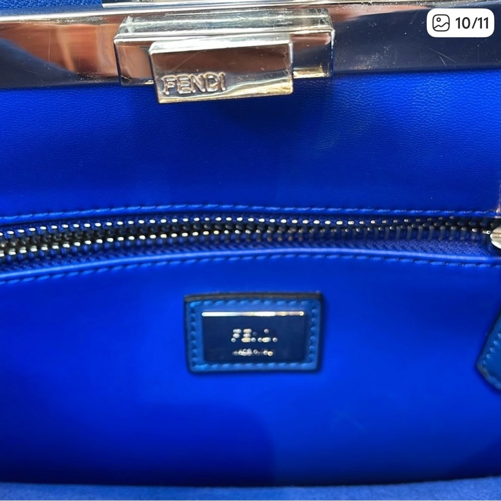 Fendi Peekaboo Cobalt Blue Whipstitch Leather Top Handle Crossbody Bag authentic - Picture 10 of 11